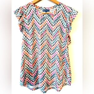 Democracy Multicolor Ikat Flutter Sleeve Ruffle Top